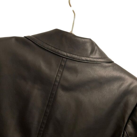 Maeve by Anthropologie Black Faux Leather Laser Cutout Bell Sleeve Blazer Size 8 - Picture 6 of 8